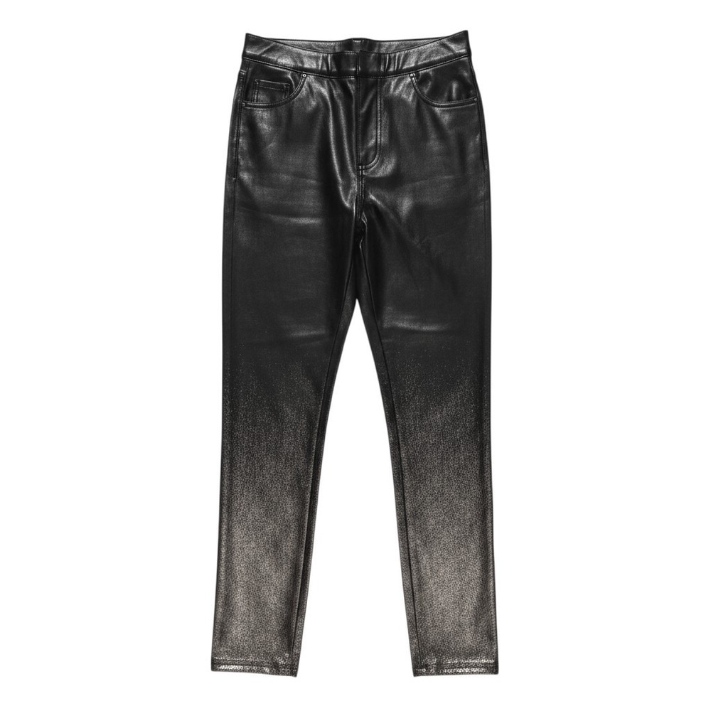 SPANX Black Faux Leather Leggings High Rise Size Large L Stretch Shaping Pants